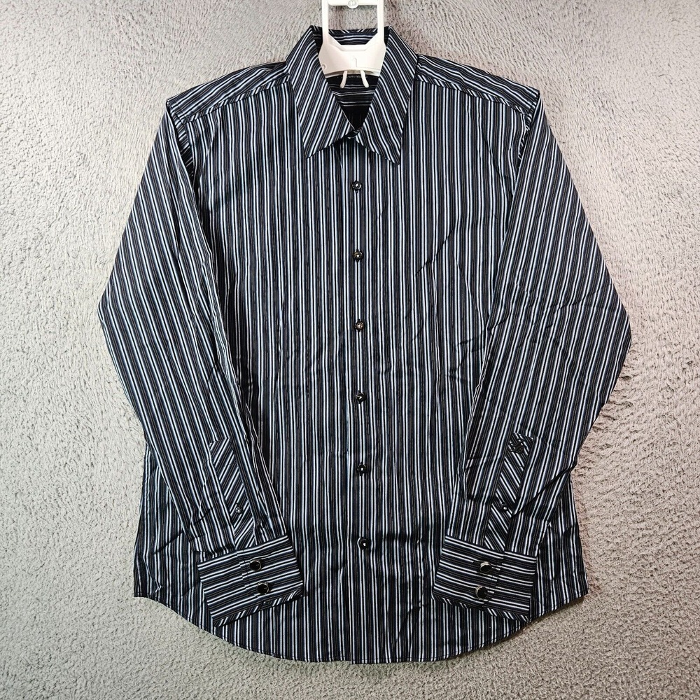 7 Diamonds‎ Shirt Men Large Button Up Long Sleeve Navy Black Striped